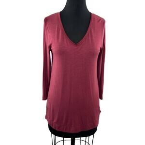 Anthro Pure + Good Red V-Neck 3/4 Sleeve Tunic Top Dolman Lightweight Pullover M